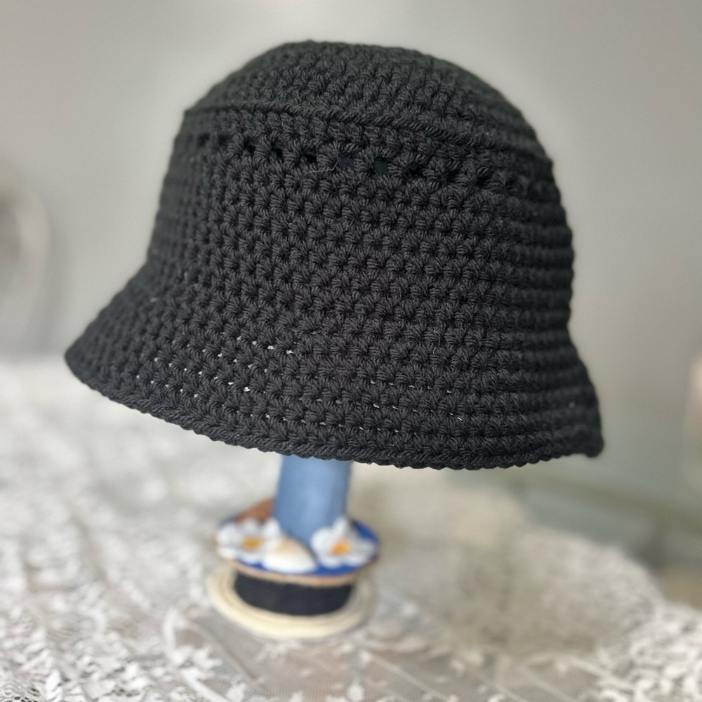 Black Crochet Bucket Hat
